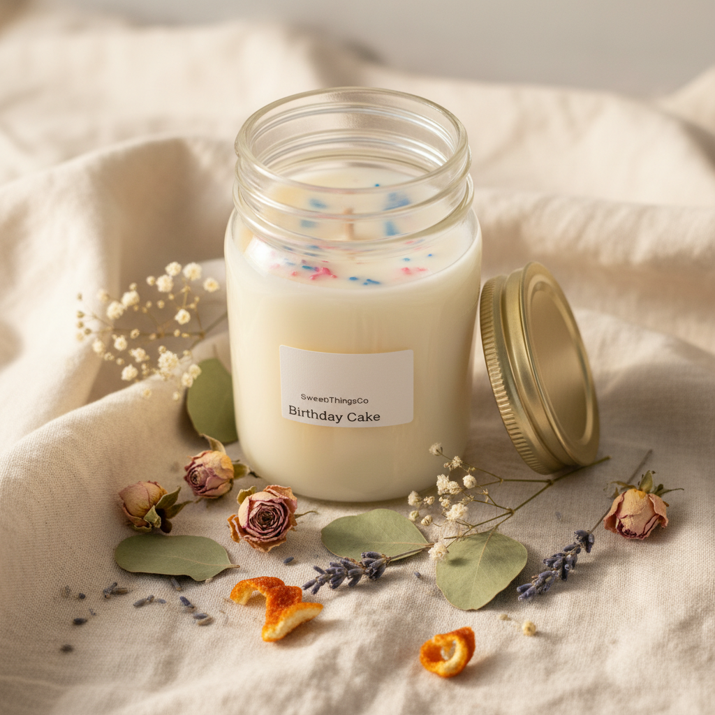 Birthday Cake Candle on Linen