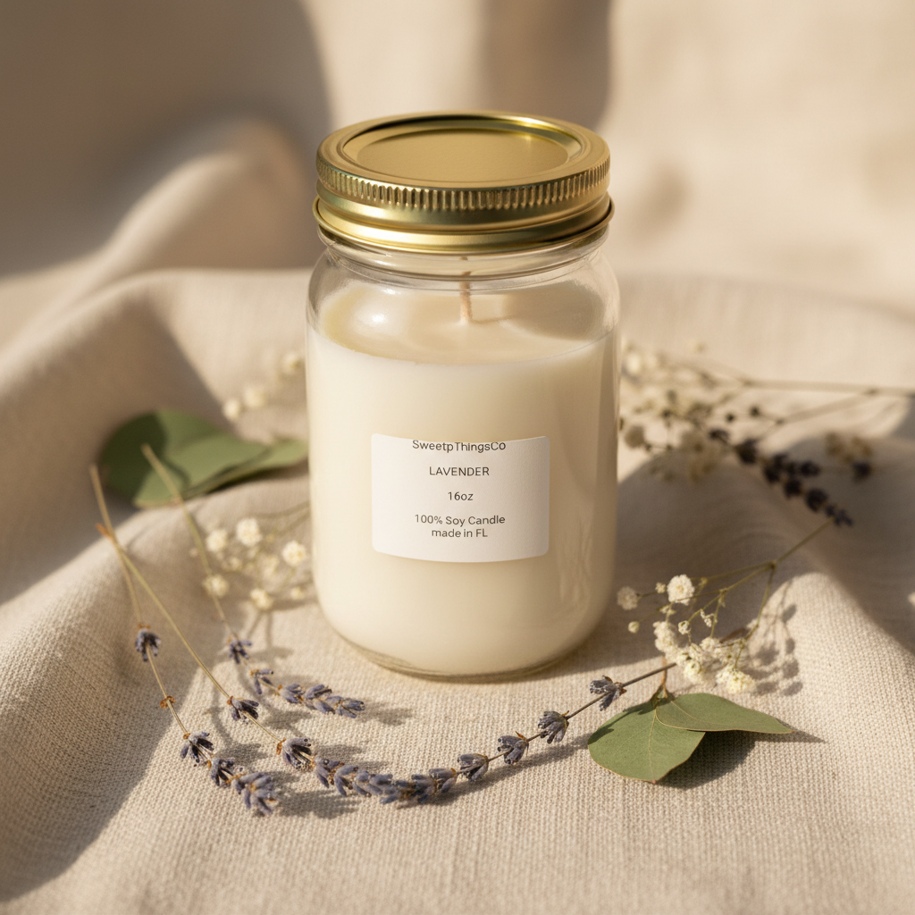 Lavender Candle on Linen